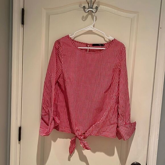 Max Jeans Red gingham top with tie waist. size M - Picture 1 of 3